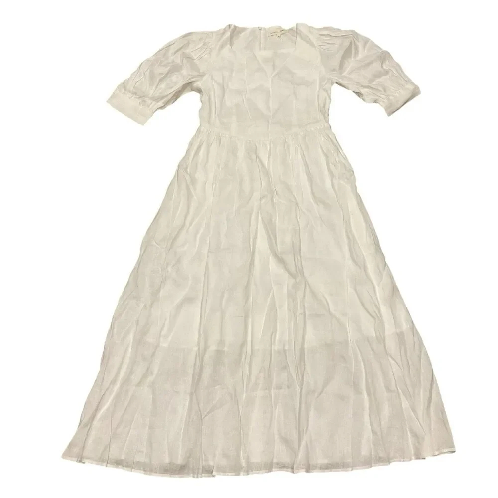 Hirsch & Timber White Linen Maxi Dress M Boho Cottagecore Lagenlook Prairie - Picture 2 of 16